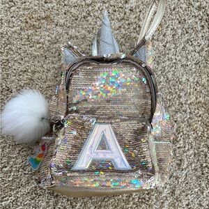Justice Gold Sequin Backpack with Pom Pom